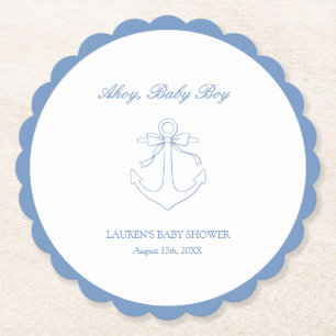 Classic Simple Ahoy Baby Boy Elegant Shower Paper Coaster