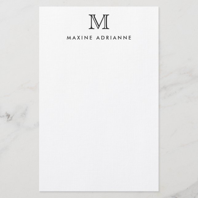 Classic Simple Basic Modern Monogram Initial Stati Stationery (Front)