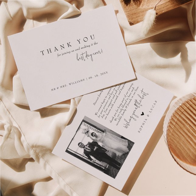 Classic Simple Best Day Ever Photo Wedding Thank You Card (Creator Uploaded)