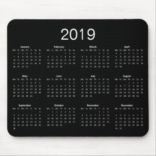 Classic Simple Black And White 2019 Calendar Mouse Pad