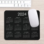Classic Simple Black And White 2024 Calendar Mouse Pad<br><div class="desc">A simple classic 2024 calendar mouse pad with white lettering on a black background. You can even add more text or images,  customise background colour.</div>