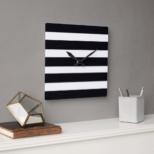 Classic Simple Black And White Striped Modern Chic Square Wall Clock