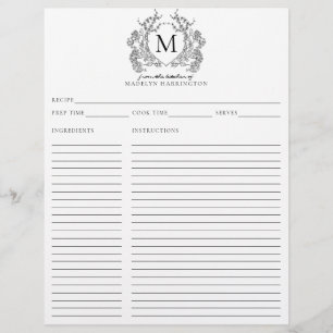 Classic Simple Black Floral Crest Monogram Recipe