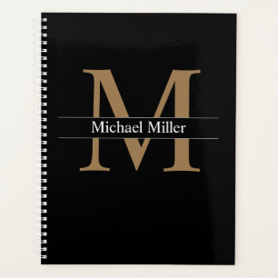 Classic Simple Black Gold Monogram Planner