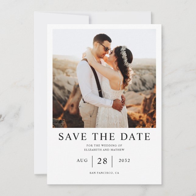 Classic Simple Black Photo Save the date Postcard (Front)