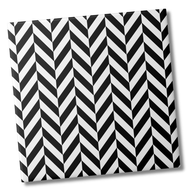 Classic Simple Black White Herringbone Pattern Tile (Classic Simple Black White Herringbone Pattern Ceramic Tile)