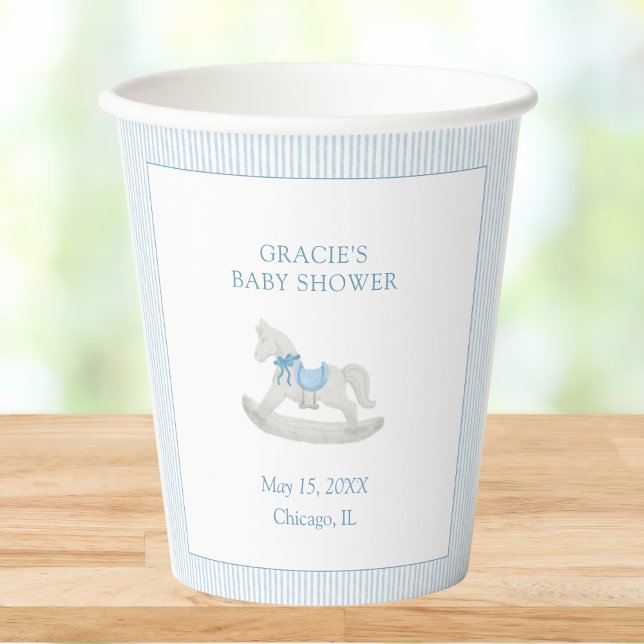 Classic Simple Blue Rocking Horse Boy Baby Shower Paper Cups (Creator Uploaded)