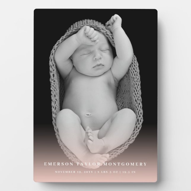 Classic Simple Blush Pink Gradient Baby Girl Photo Plaque (Front)