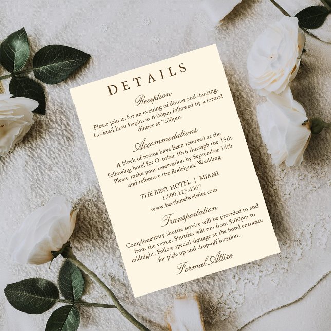 Classic Simple Brown Ivory Wedding Details Card (Creator Uploaded)