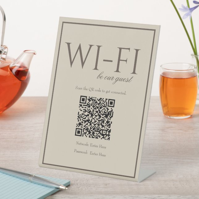 Classic Simple Brown Wi-Fi QR Code Table Sign (In SItu)