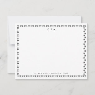 Classic Simple Chic Black 3 Monogram Wave Border Card