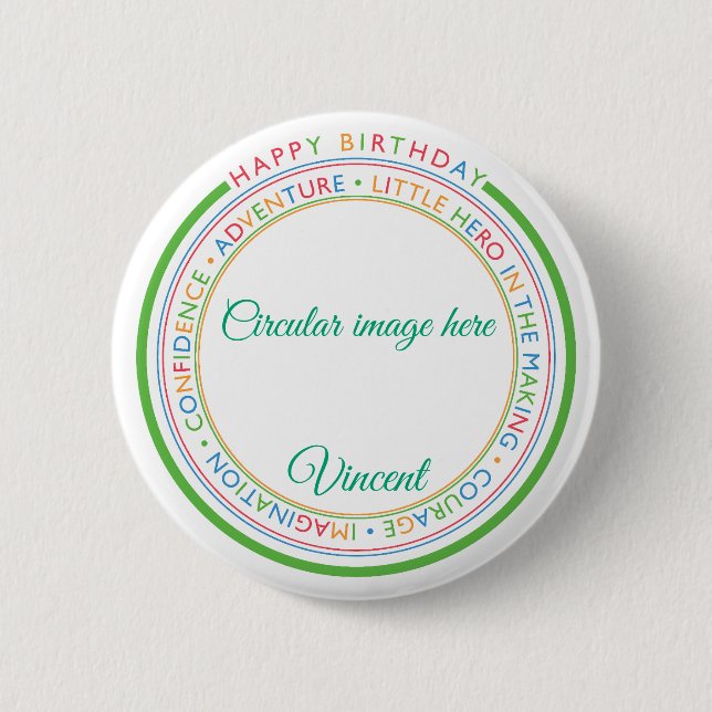 Classic Simple Custom Photo Happy Birthday  6 Cm Round Badge (Front)