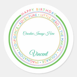 Classic Simple Custom Photo Happy Birthday Round Sticker
