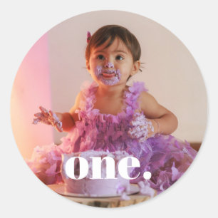 Classic Simple Custom Photo Happy Birthday Round Sticker