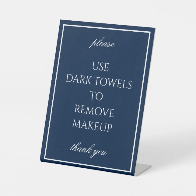Classic Simple Dark Blue Makeup Towel Counter Sign (Front)