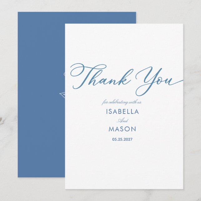 Classic simple dusty blue thank you card (Front/Back)