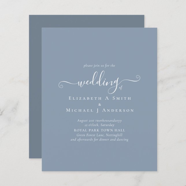 Classic Simple DUSTY BLUE Wedding Budget (Front/Back)