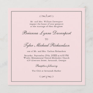 Classic Simple Elegance Blush Pink Square Wedding Invitation