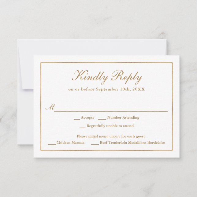 Classic Simple Elegance Gold RSVP with Menu Choice (Front)