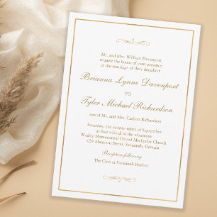 Classic Simple Elegance Gold Text Wedding Invitation