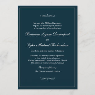Classic Simple Elegance Navy Blue Wedding Invitation
