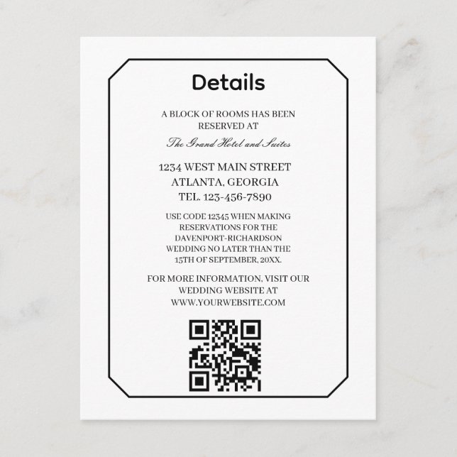 Classic Simple Elegance Wedding Info - Details Enclosure Card (Front)