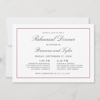 Classic Simple Elegance Wedding Rehearsal Dinner Invitation