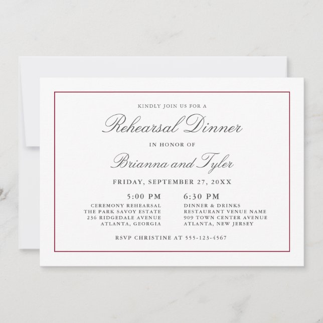 Classic Simple Elegance Wedding Rehearsal Dinner Invitation (Front)