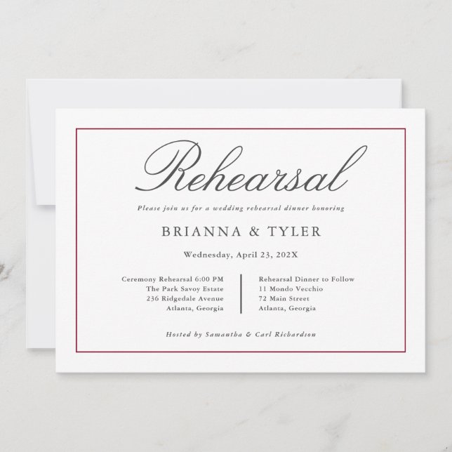 Classic Simple Elegance Wedding Rehearsal Dinner Invitation (Front)