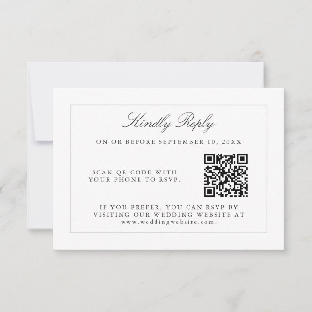 Classic Simple Elegance Wedding RSVP with QR Code Card (Front)