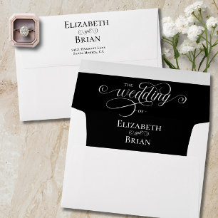 Classic Simple Elegant Black White Script Wedding Envelope