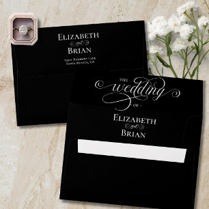 Classic Simple Elegant Black White Script Wedding Envelope