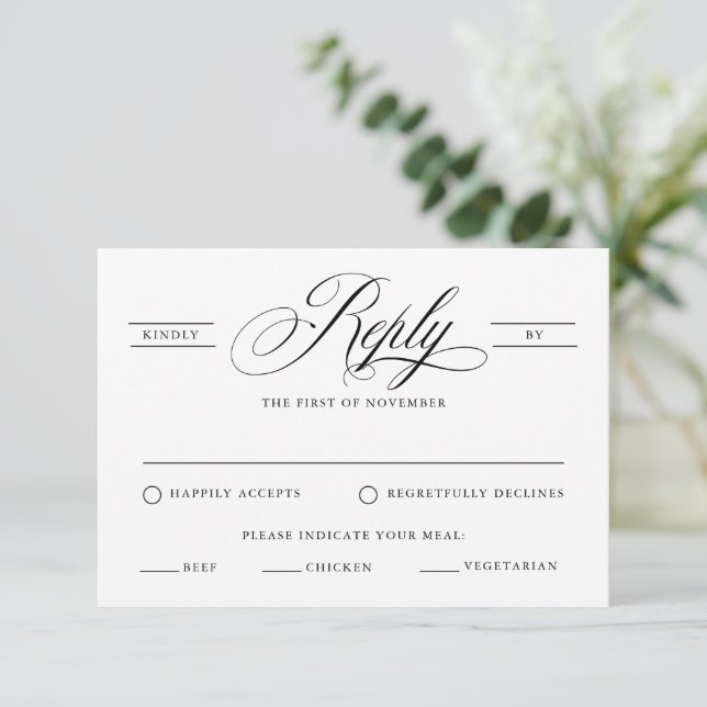 Classic Simple Elegant Calligraphy Wedding RSVP Card (Standing Front)