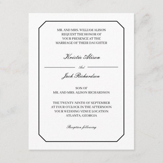 Classic Simple Elegant Formal Wedding Invitation (Front)