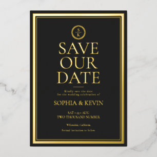 Classic Simple Elegant Gold Black Save The Date