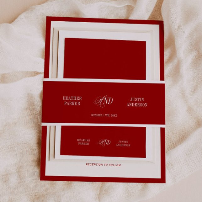 Classic Simple Elegant Red Wedding Invitation Belly Band (Creator Uploaded)