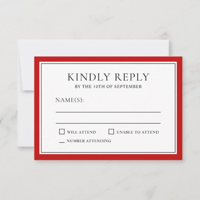 Classic Simple Elegant RSVP with Red Edging Card (Front)