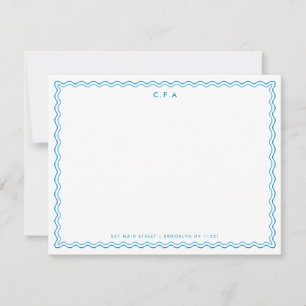 Classic Simple Formal Blue 3 Monogram Wave Border Card