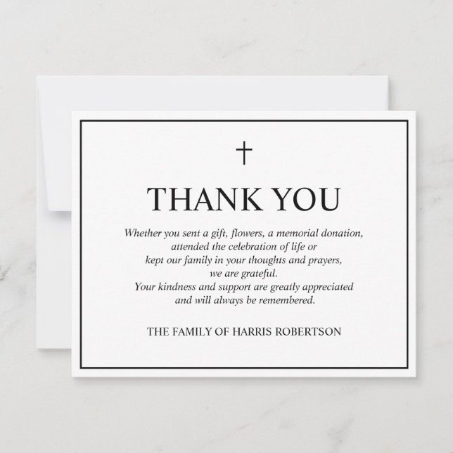 Classic Simple Funeral Flat Thank You Card (Front)