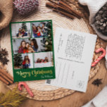 Classic Simple Green 5 Photo Merry Christmas Gold Foil Holiday Postcard<br><div class="desc">Celebrate the season with this unique, classic simple green 5 photo Merry Christmas gold foil holiday postcard featuring a touch of vintage charm. The minimalist design showcases an elegant green and gold colour palette, evoking the cosy spirit of winter. Its modern appeal, paired with the traditional wording, creates a perfect...</div>