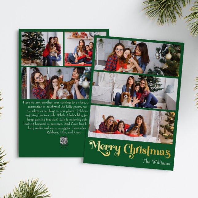 Classic Simple Green 6 Photo Merry Christmas Gold (Creator Uploaded)