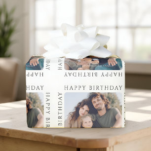 Classic Simple Happy Birthday Family Photo Wrapping Paper