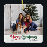 Classic Simple Merry Christmas Ceramic Ornament<br><div class="desc">Celebrate the season with this unique, classic simple Merry Christmas ceramic ornament featuring a touch of vintage charm. The minimalist design showcases an elegant red and green colour palette, evoking the cosy spirit of winter. Its modern and fun appeal, paired with the traditional wording, creates a perfect balance between boldness...</div>