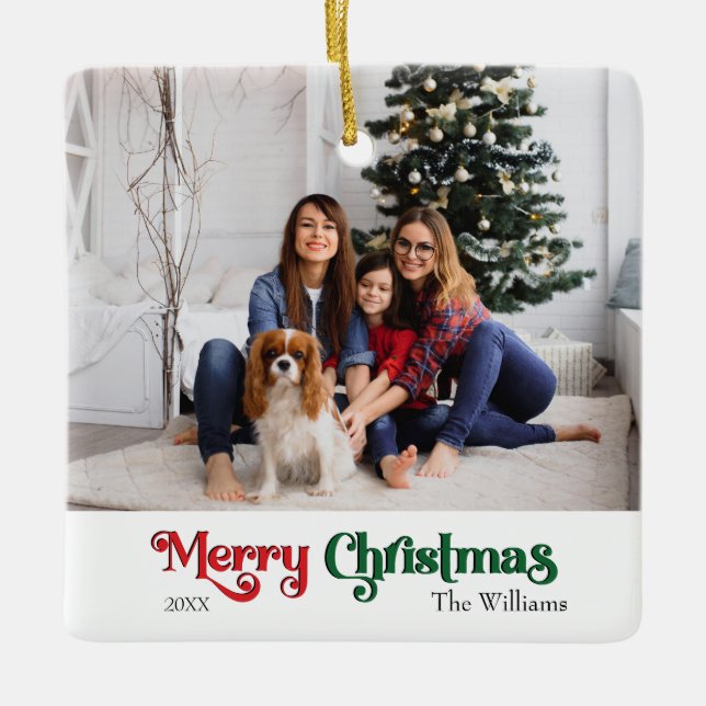 Classic Simple Merry Christmas Ceramic Ornament (Front)