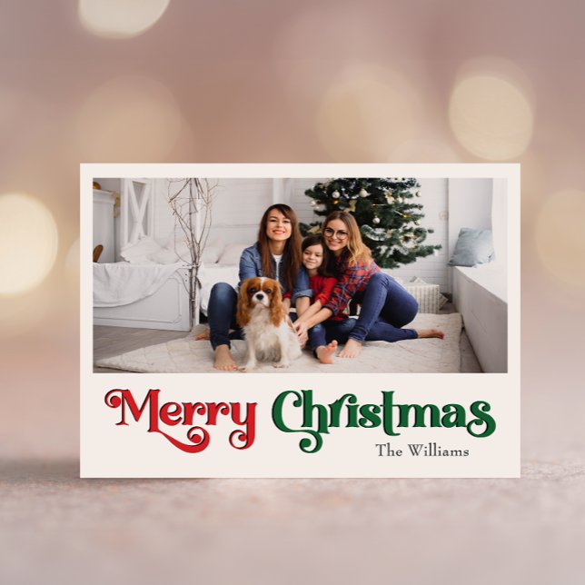 Classic Simple Merry Christmas Large One Photo Holiday Postcard (Creator Uploaded)