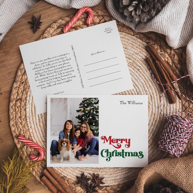Classic Simple Merry Christmas One Photo Holiday Postcard (Creator Uploaded)