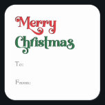 Classic Simple Merry Christmas To From Square Sticker<br><div class="desc">Celebrate the season with this unique, classic simple Merry Christmas to from square sticker featuring a touch of vintage charm. The minimalist design showcases an elegant red and green colour palette, evoking the cosy spirit of winter. Its modern and fun appeal, paired with the traditional wording, creates a perfect balance...</div>