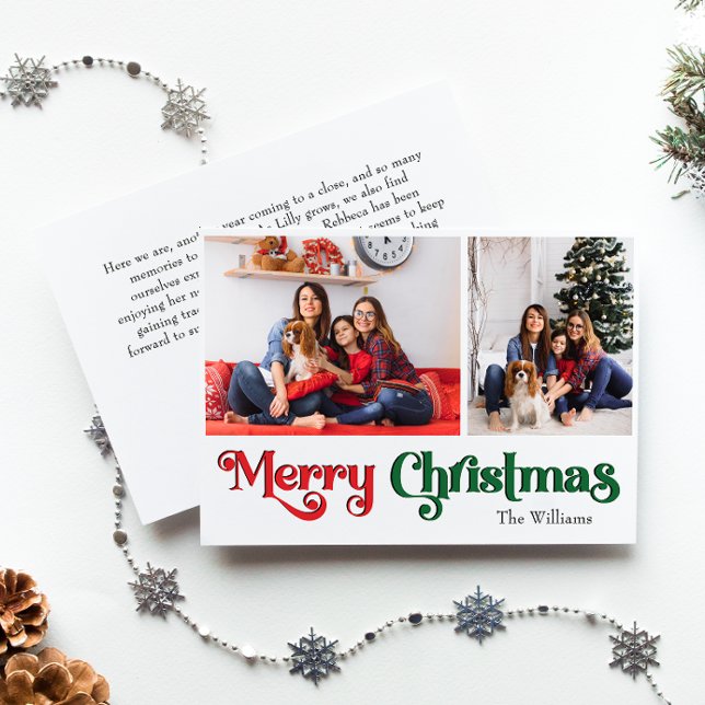 Classic Simple Merry Christmas Two Photo Holiday Card (Creator Uploaded)