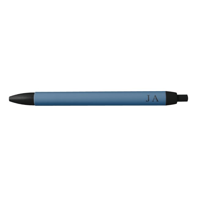 Classic Simple Metallic Blue Monogram Stationery Black Ink Pen (Front)