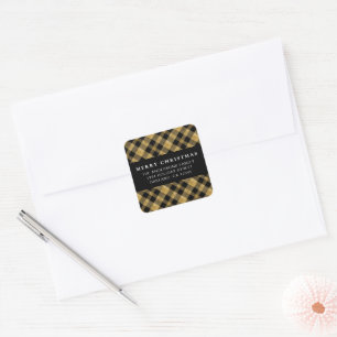 Classic Simple Minimalist Black Gold Christmas Square Sticker